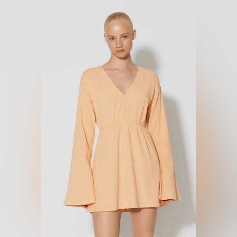 Something New Long Sleeve Cotton Gauze Minidress Coverup In Peach Fuzz M New
